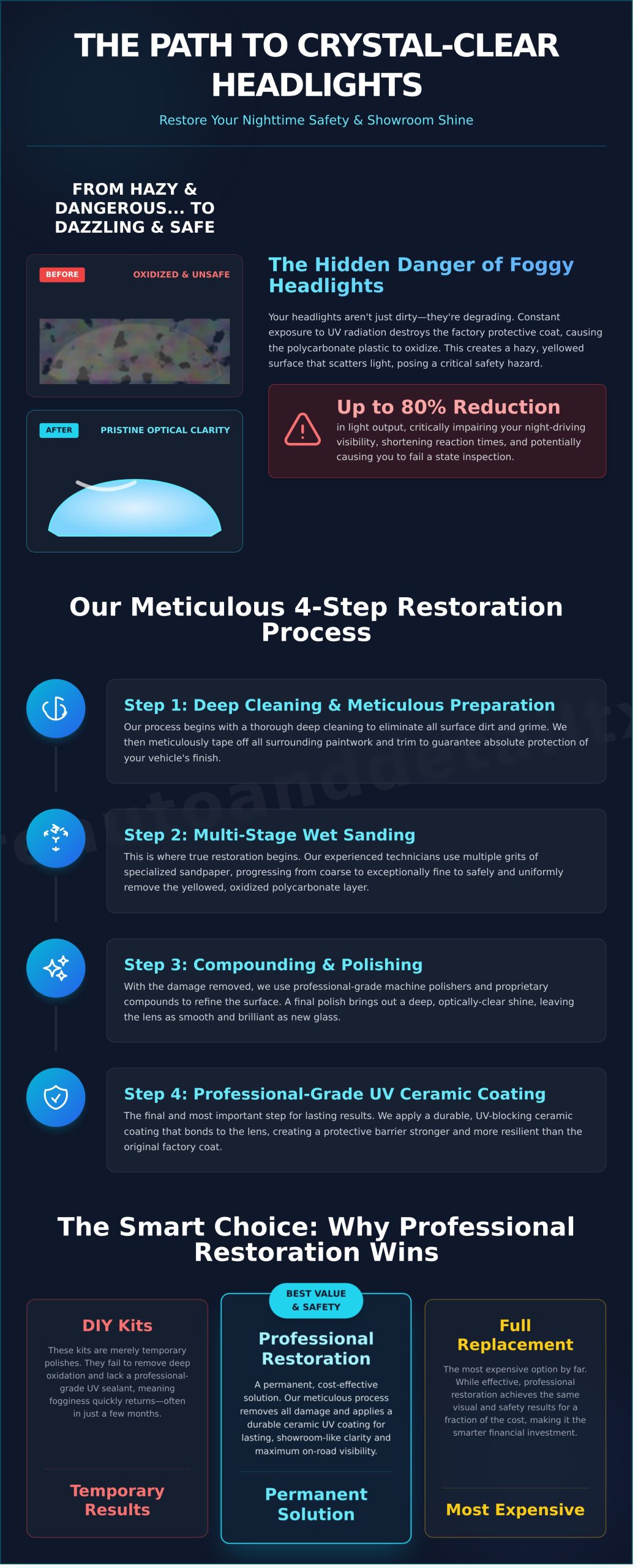 Professional Headlight Restoration in Dallas, TX: Restore Clarity & Safety - Infographic
